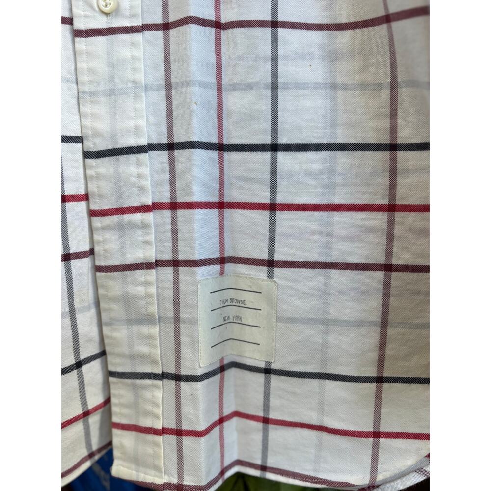 Thom Browne White and Red Check Button Down Shirt… - image 3